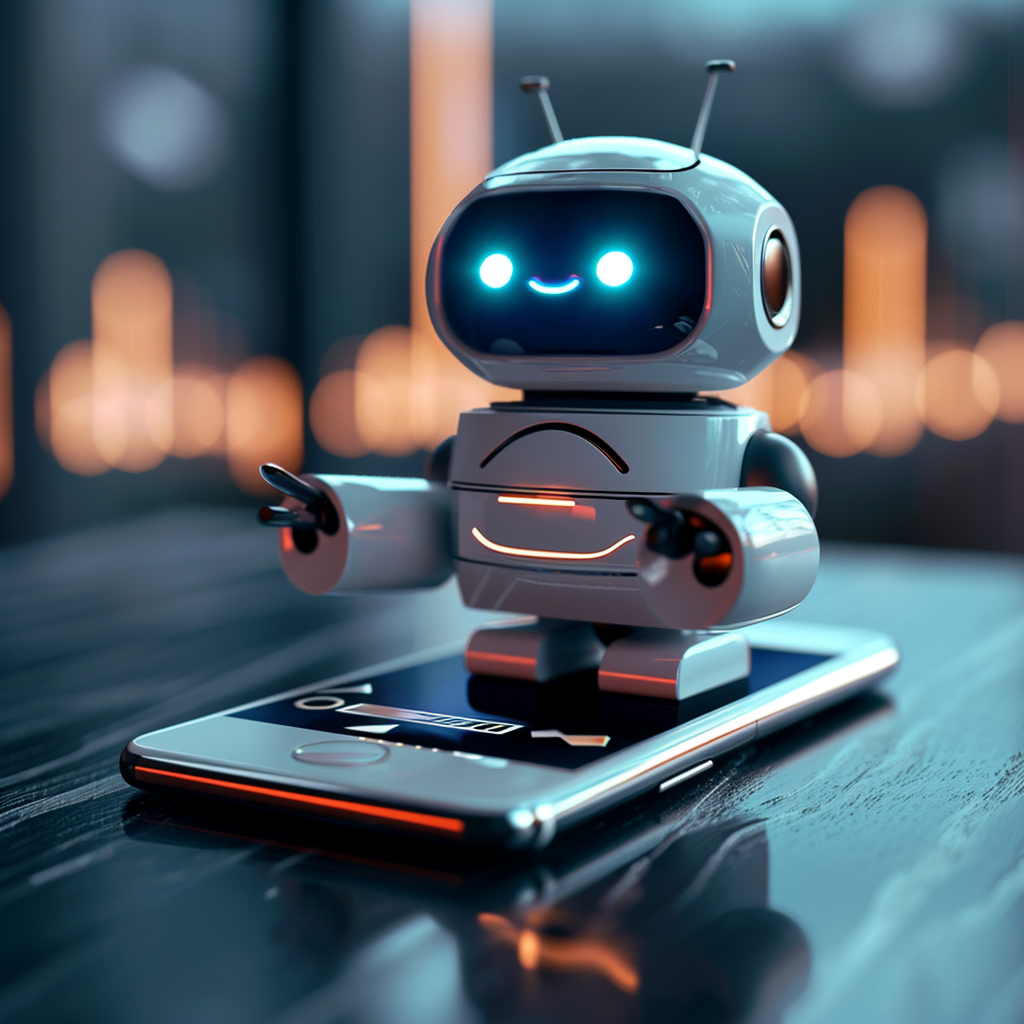 Frau mit Handy und Chatbot-App